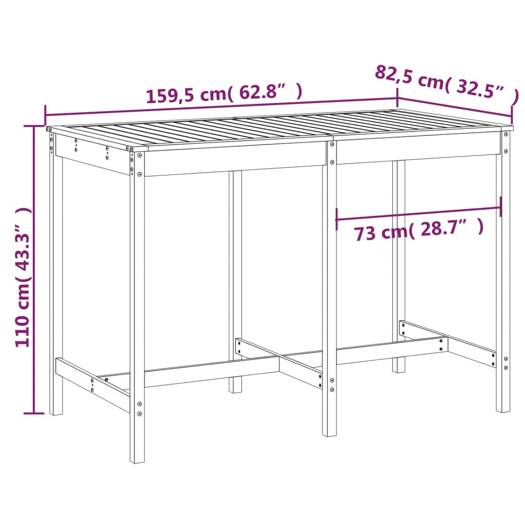 Garden Table Honey Brown 159,5x82,5x110 cm Solid Wood Pine