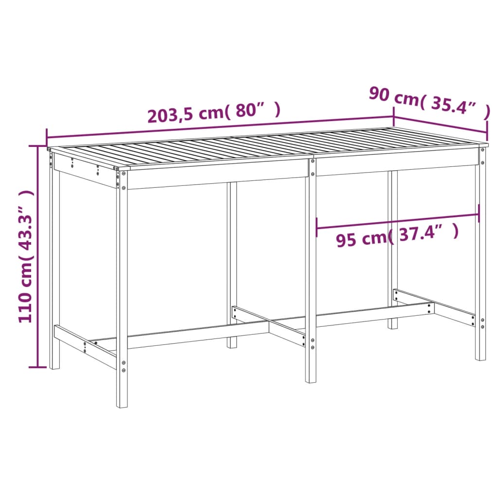 Garden Table 203,5x90x110 cm Solid Wood Douglas