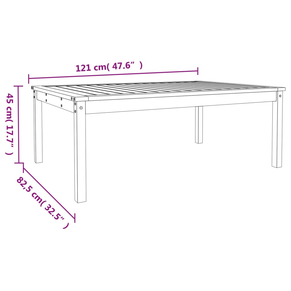 Garden Table White 121x82,5x45 cm Solid Wood Pine