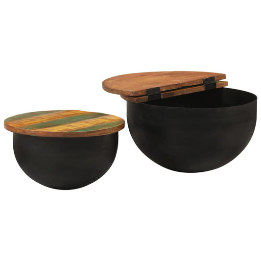 2 Piece Coffee Table Set Black Solid Wood Reclaimed 2 Piece Coffee Table Set Black Solid Wood Reclaimed