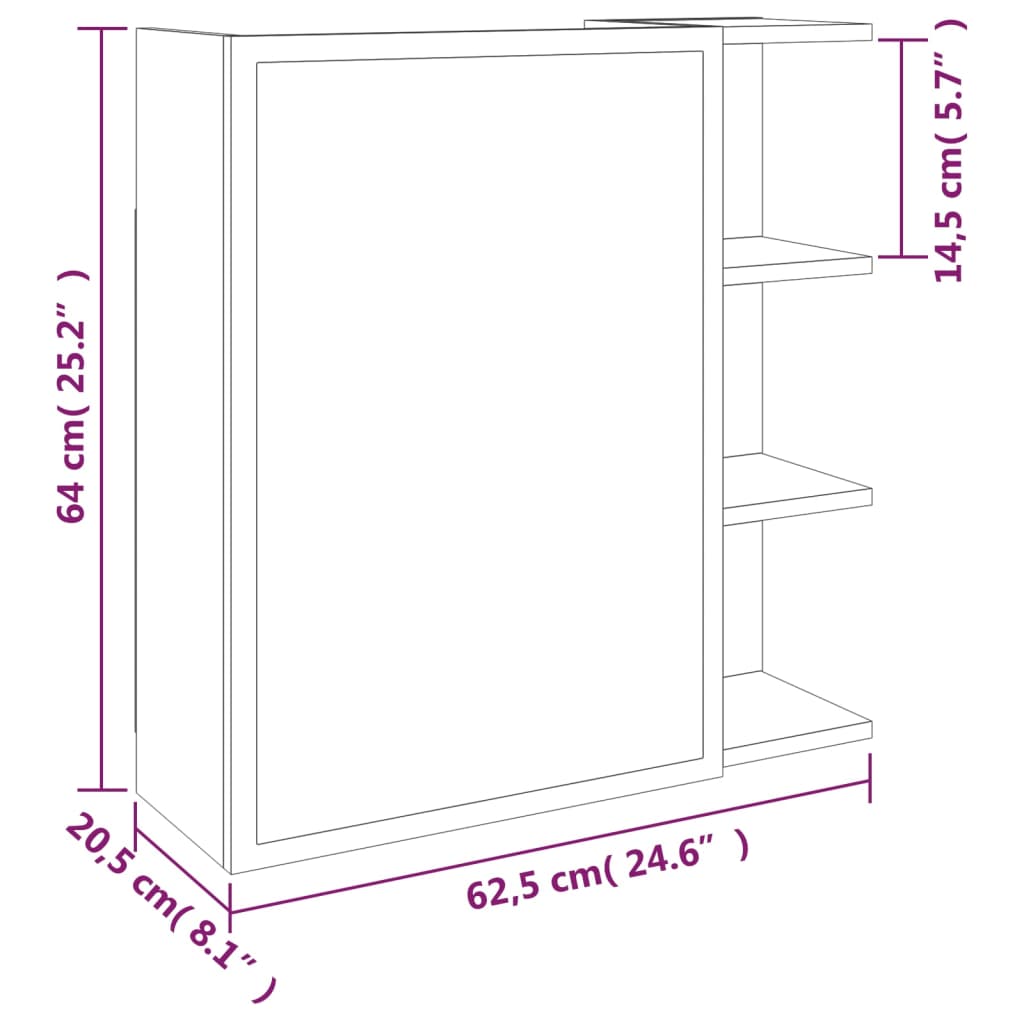 Bathroom Mirror Cabinet Grey Sonoma 62.5x20.5x64 cm