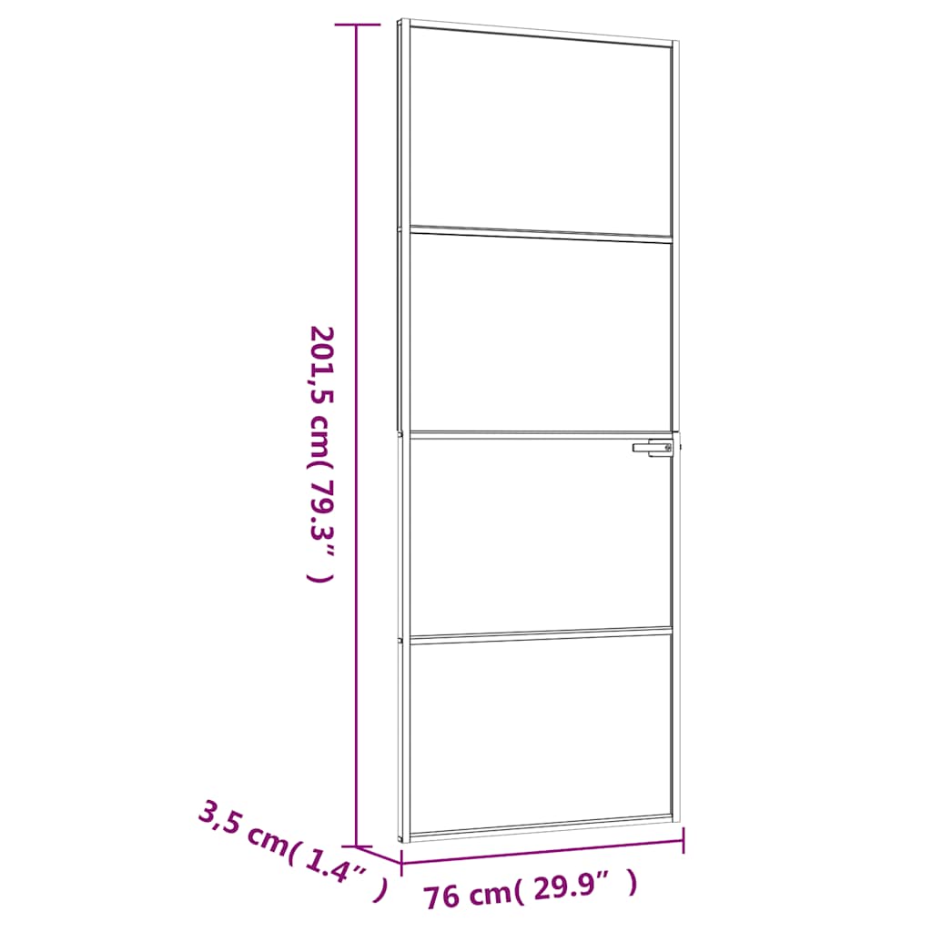 Interior Door Black 76x201,5 cm Tempered Glass&Aluminium Slim