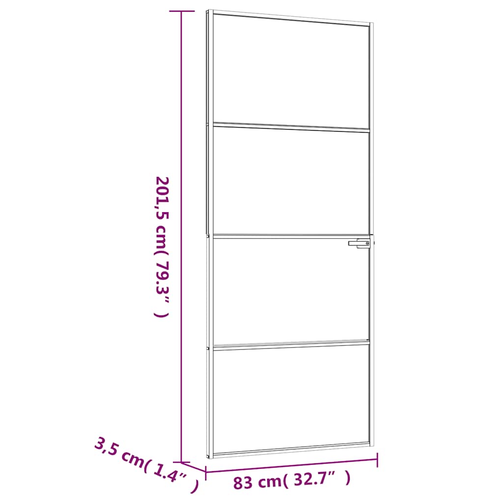 Interior Door Black 83x201,5 cm Tempered Glass&Aluminium Slim