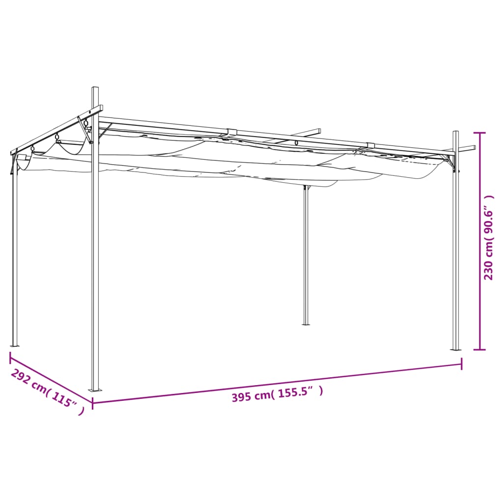 Pergola with Retractable Roof Cream 395x292x230 cm