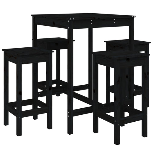 5 Piece Garden Bar Set Black Solid Wood Pine 5 Piece Garden Bar Set Black Solid Wood Pine