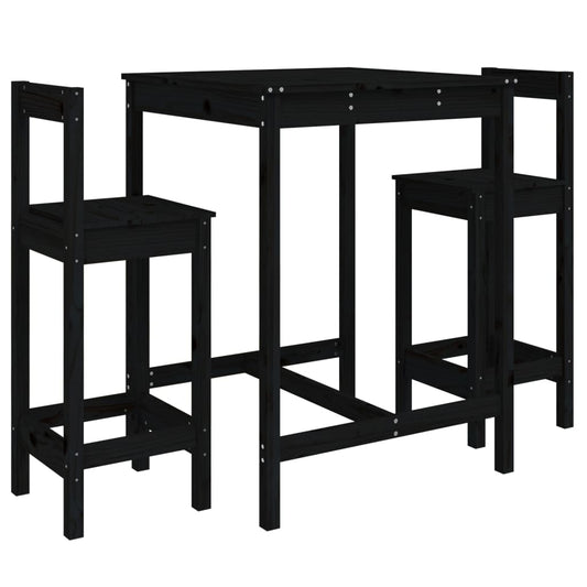 3 Piece Garden Bar Set Black Solid Wood Pine 3 Piece Garden Bar Set Black Solid Wood Pine