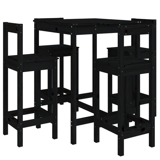 5 Piece Garden Bar Set Black Solid Wood Pine 5 Piece Garden Bar Set Black Solid Wood Pine