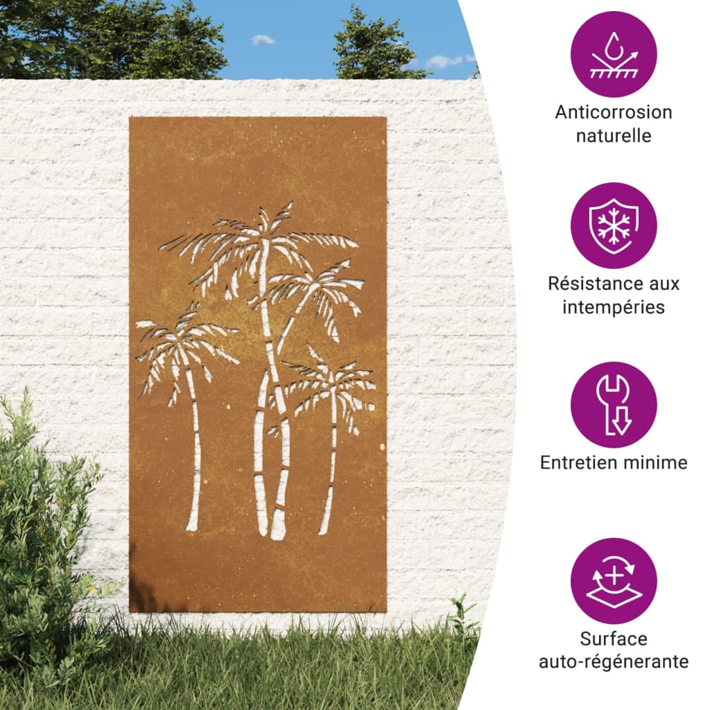 Garden Wall Decoration 105x55 cm Corten Steel Palm Tree Design