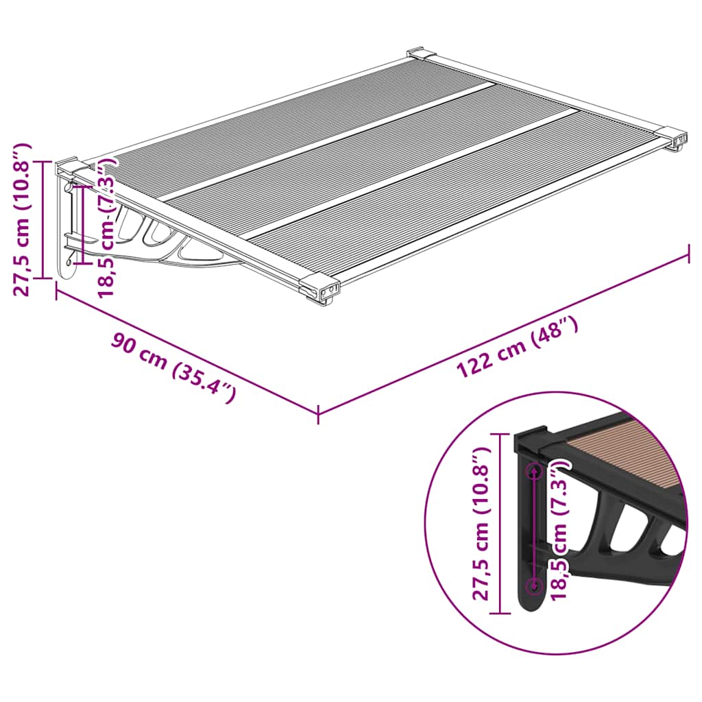 Door Canopy Black 122x90 cm Polycarbonate