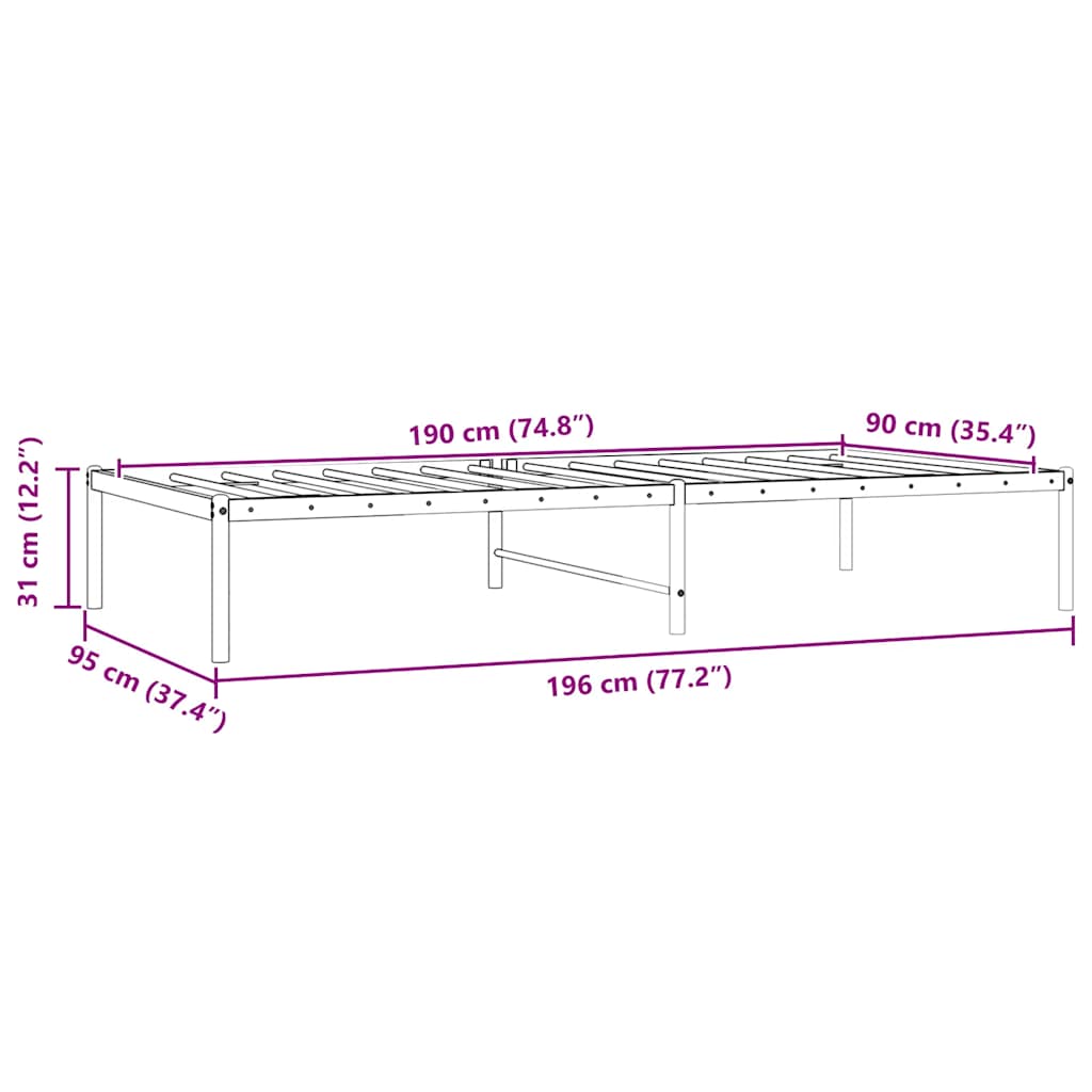 Metal Bed Frame without Mattress Black 90x190cm