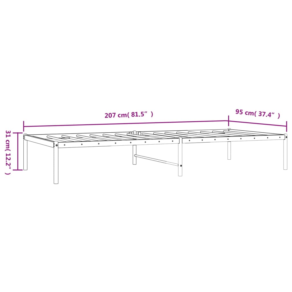 Metal Bed Frame without Mattress Black 90x200cm