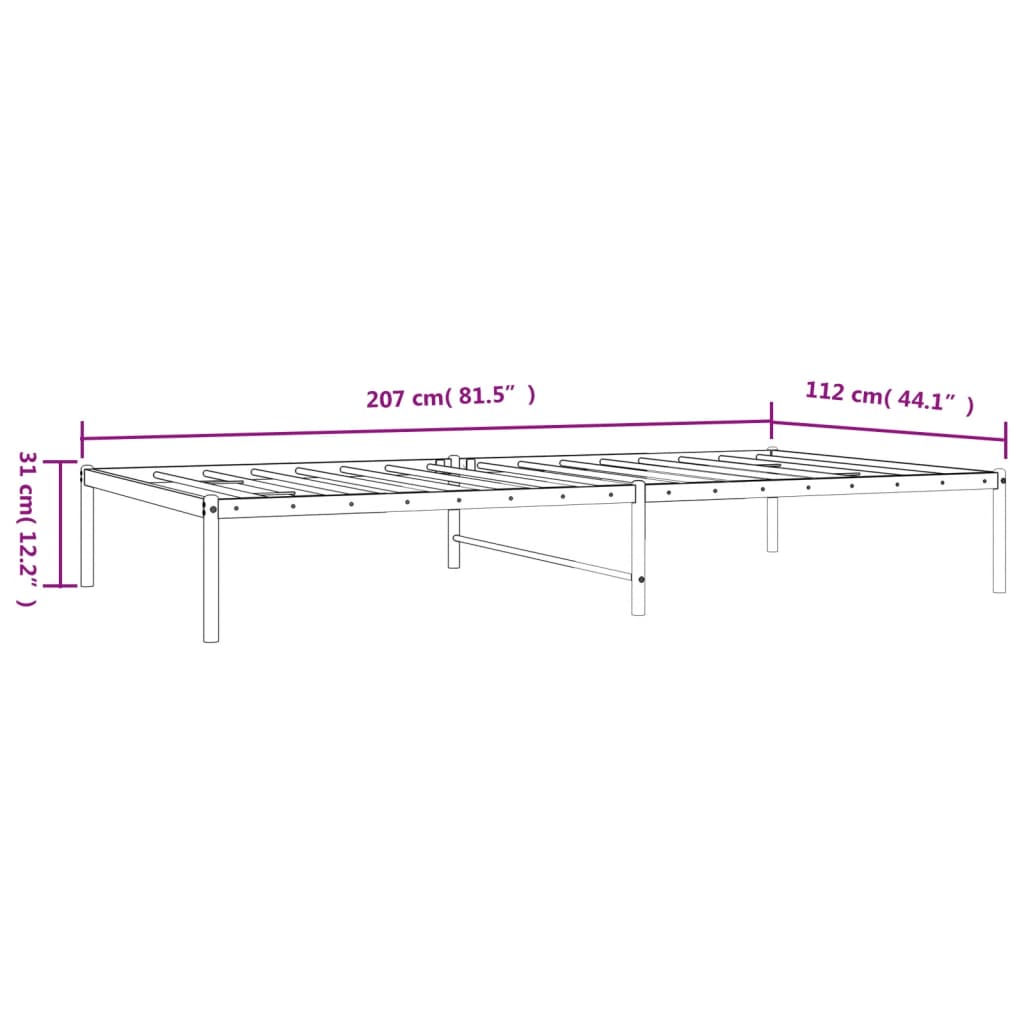 Metal Bed Frame without Mattress Black 107x203cm