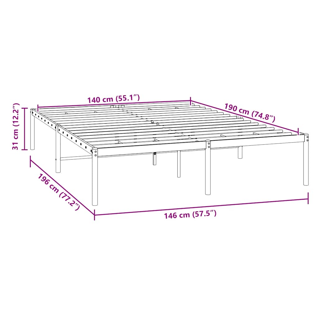 Metal Bed Frame without Mattress Black 140x190cm