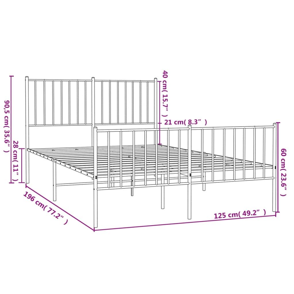 Metal Bed Frame without Mattress with Footboard Black 120x190cm
