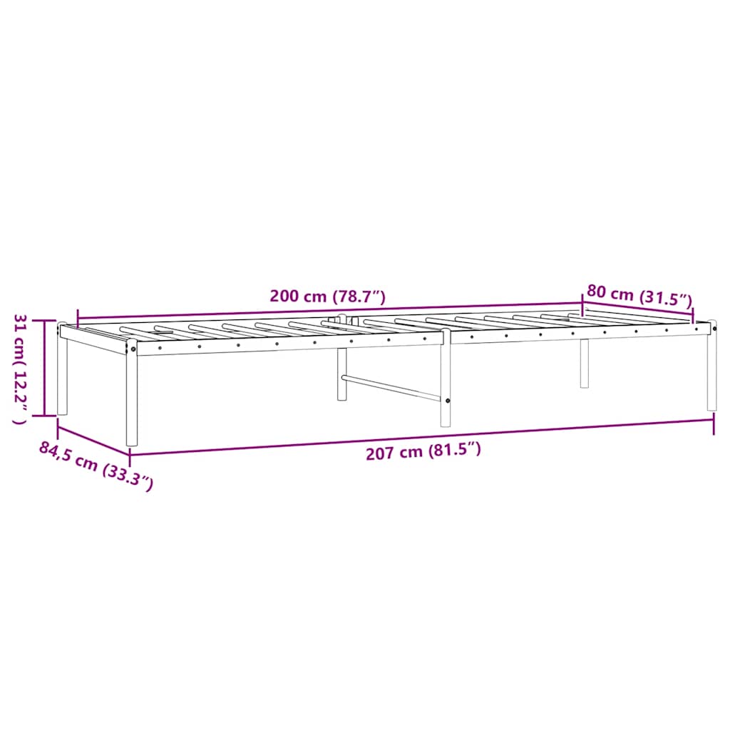 Metal Bed Frame without Mattress White 80x200cm