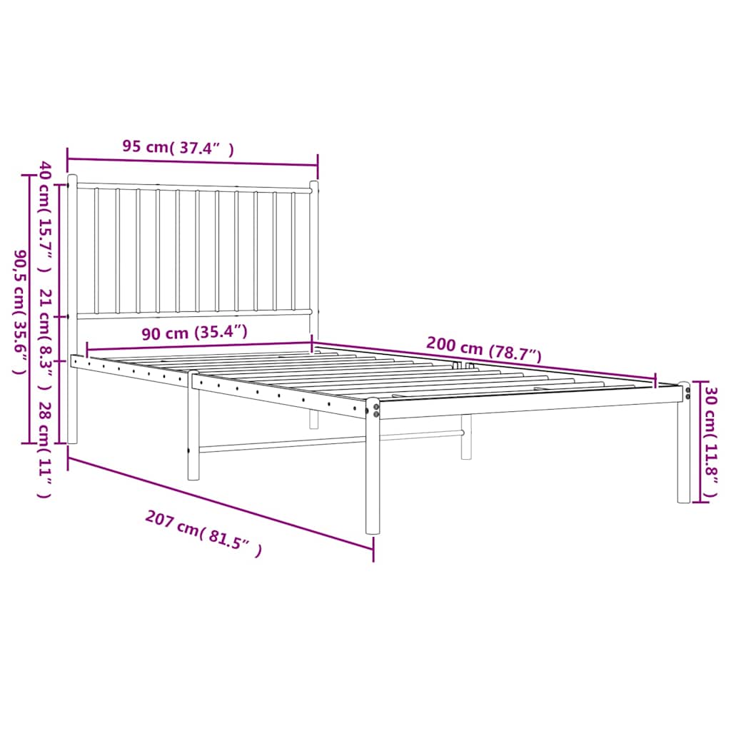 Metal Bed Frame without Mattress with Headboard White 90x200cm