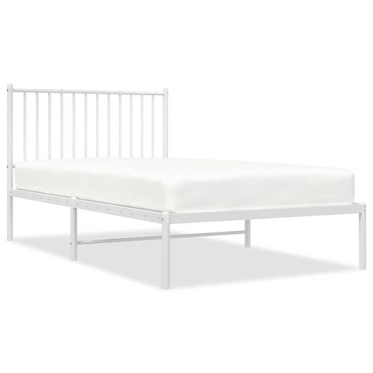 Metal Bed Frame without Mattress with Headboard White 100x190cm Metal Bed Frame without Mattress with Headboard White 100x190cm