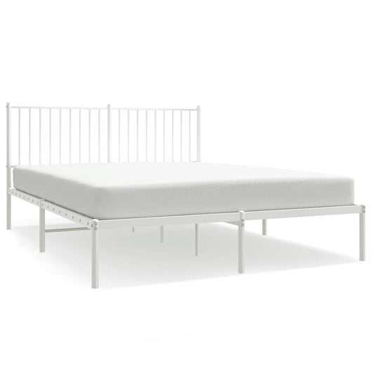 Metal Bed Frame without Mattress with Headboard White 150x200cm Metal Bed Frame without Mattress with Headboard White 150x200cm