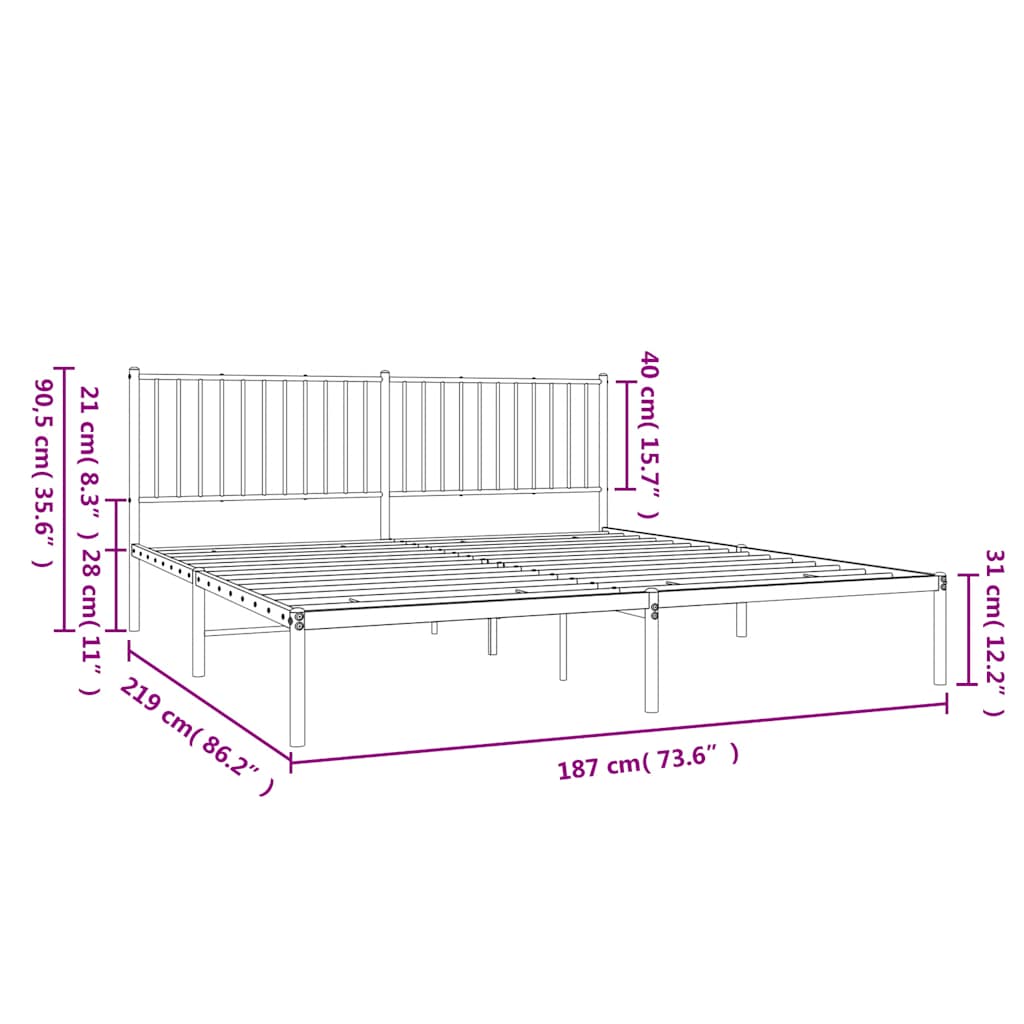 Metal Bed Frame without Mattress with Headboard White 183x213cm