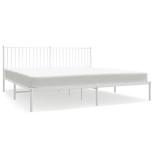 Metal Bed Frame without Mattress with Headboard White 193x203cm Metal Bed Frame without Mattress with Headboard White 193x203cm