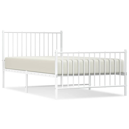Metal Bed Frame without Mattress with Footboard White 100x190cm Metal Bed Frame without Mattress with Footboard White 100x190cm