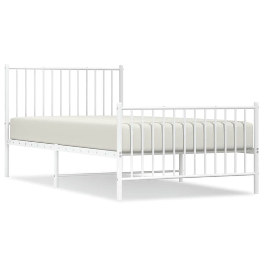 Metal Bed Frame without Mattress with Footboard White 100x200cm Metal Bed Frame without Mattress with Footboard White 100x200cm