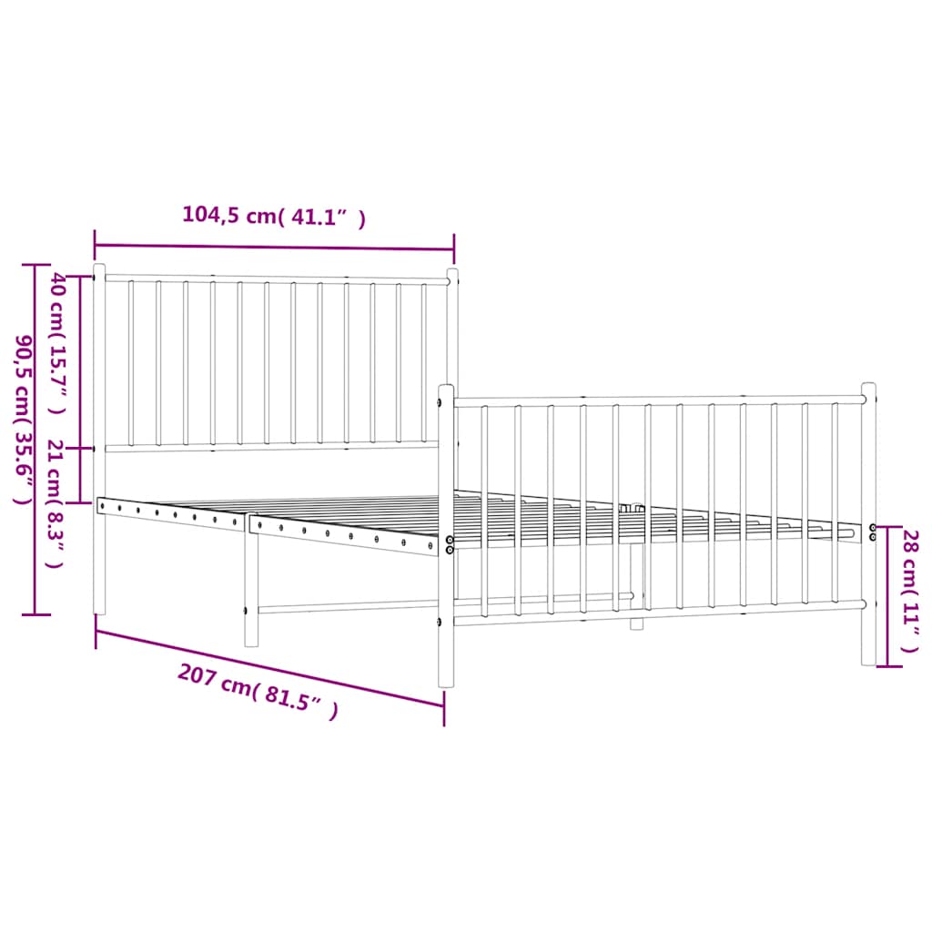 Metal Bed Frame without Mattress with Footboard White 100x200cm