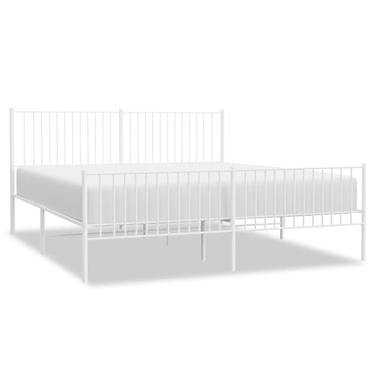 Metal Bed Frame without Mattress with Footboard White 193x203cm Metal Bed Frame without Mattress with Footboard White 193x203cm