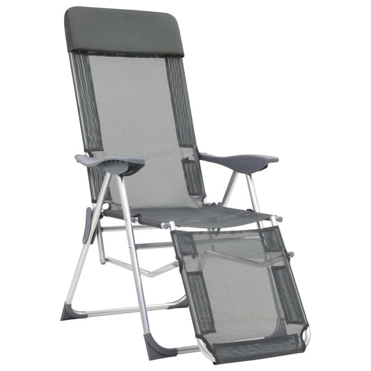 Folding Camping Chairs with Footrests 2 pcs Grey Textilene Folding Camping Chairs with Footrests 2 pcs Grey Textilene