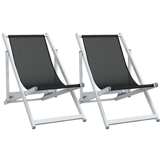 Beach Chair | Set of 2 | Black | Aluminium, Textilene | Compact Beach Chair | Set of 2 | Black | Aluminium, Textilene | Compact