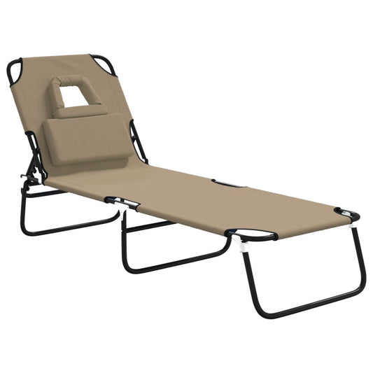 Folding Sun Lounger Taupe Oxford Fabric&Powder-coated Steel Folding Sun Lounger Taupe Oxford Fabric&Powder-coated Steel