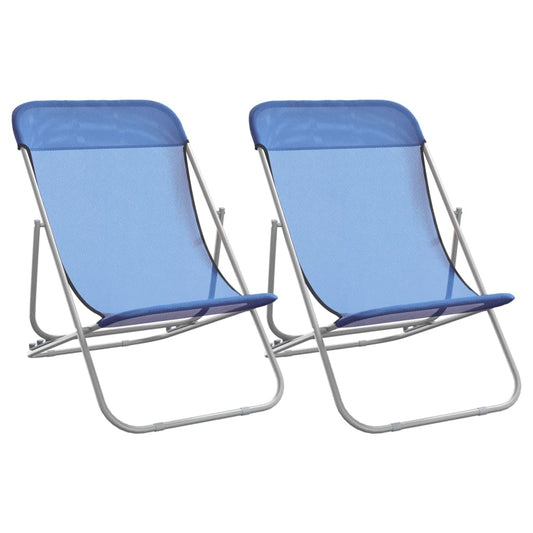 Folding Beach Chairs 2 pcs Blue Textilene&Powder-coated Steel Folding Beach Chairs 2 pcs Blue Textilene&Powder-coated Steel