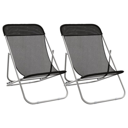 Folding Beach Chairs 2 pcs Black Textilene&Powder-coated Steel Folding Beach Chairs 2 pcs Black Textilene&Powder-coated Steel