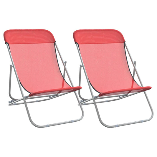 Folding Beach Chairs 2 pcs Red Textilene&Powder-coated Steel Folding Beach Chairs 2 pcs Red Textilene&Powder-coated Steel