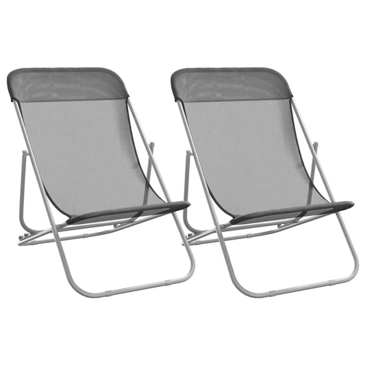 Folding Beach Chairs 2 pcs Grey Textilene&Powder-coated Steel Folding Beach Chairs 2 pcs Grey Textilene&Powder-coated Steel