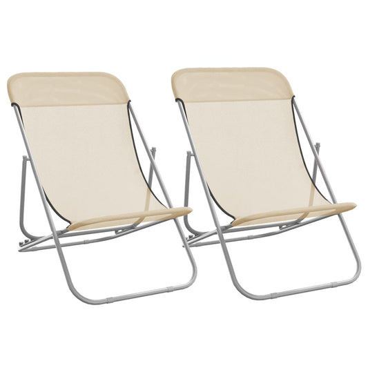 Folding Beach Chairs 2 pcs Cream Textilene&Powder-coated Steel Folding Beach Chairs 2 pcs Cream Textilene&Powder-coated Steel