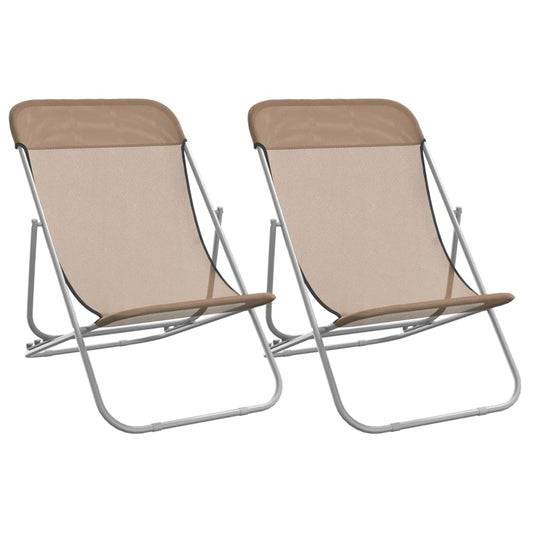 Folding Beach Chairs 2 pcs Taupe Textilene&Powder-coated Steel Folding Beach Chairs 2 pcs Taupe Textilene&Powder-coated Steel