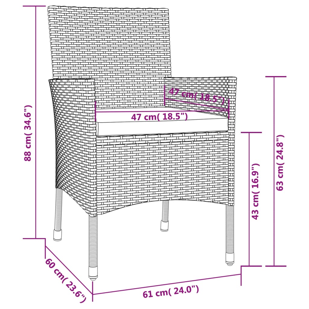 Garden Chairs with Cushions 2 pcs Black Poly Rattan (UK/IE/FI/NO only)