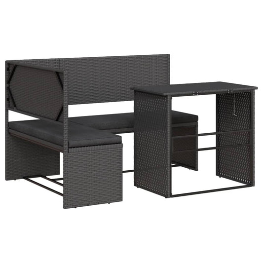 Garden Sofa with Table and Cushions L-Shaped Black Poly Rattan Garden Sofa with Table and Cushions L-Shaped Black Poly Rattan