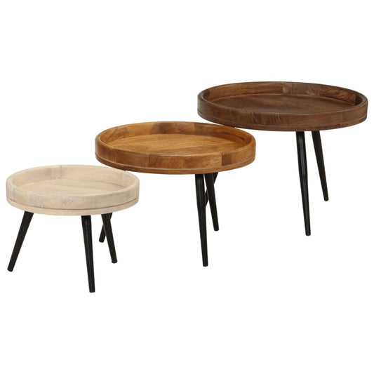 Round Coffee Tables 3 pcs Solid Wood Mango Round Coffee Tables 3 pcs Solid Wood Mango
