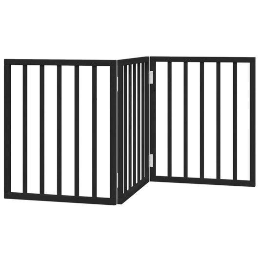 Dog Gate Foldable 3 Panels Black 150 cm Poplar Wood Dog Gate Foldable 3 Panels Black 150 cm Poplar Wood