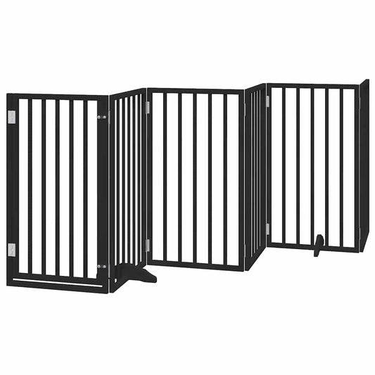 Dog Gate with Door Foldable 6 Panels Black 300 cm Poplar Wood Dog Gate with Door Foldable 6 Panels Black 300 cm Poplar Wood