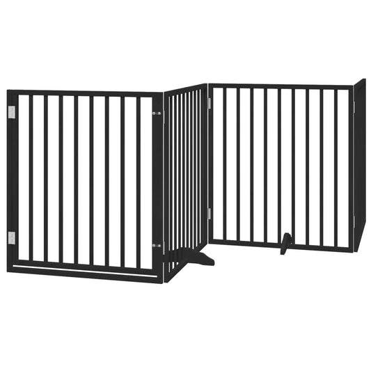 Dog Gate with Door Foldable 4 Panels Black 320 cm Poplar Wood Dog Gate with Door Foldable 4 Panels Black 320 cm Poplar Wood