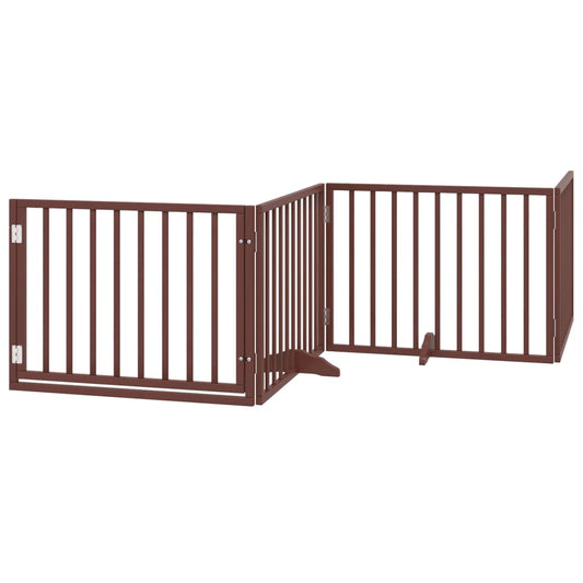 Dog Gate with Door Foldable 4 Panels Brown 320 cm Poplar Wood Dog Gate with Door Foldable 4 Panels Brown 320 cm Poplar Wood