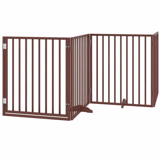 Dog Gate with Door Foldable 4 Panels Brown 320 cm Poplar Wood Dog Gate with Door Foldable 4 Panels Brown 320 cm Poplar Wood