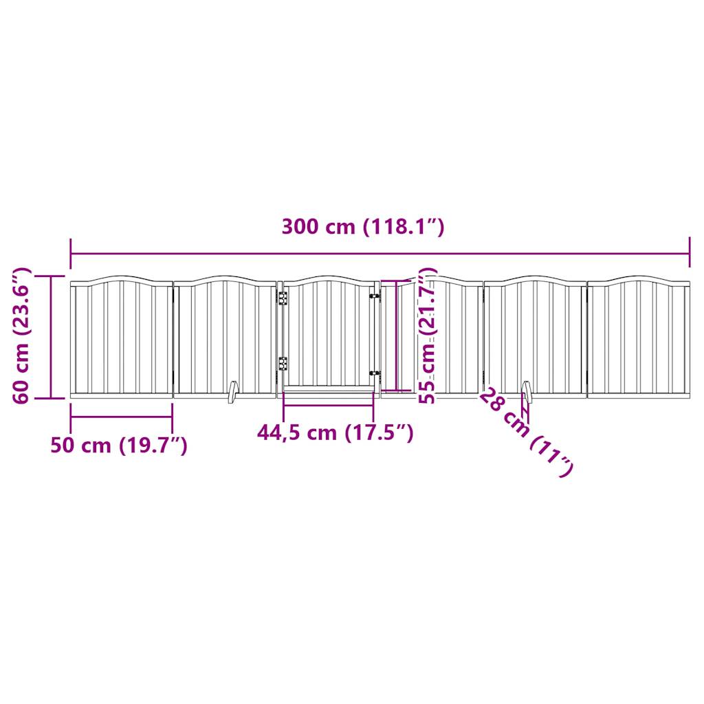 Dog Gate with Door Foldable 6 Panels White 300 cm Poplar Wood