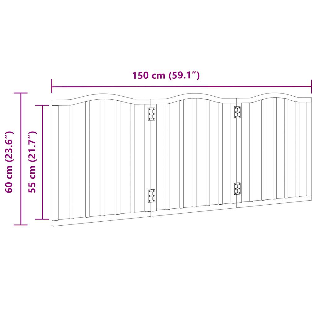 Dog Gate Foldable 3 Panels Black 150 cm Poplar Wood