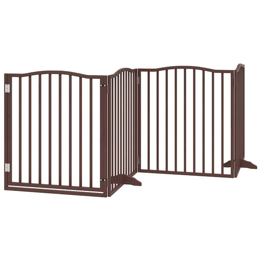 Dog Gate with Door Foldable 4 Panels Brown Oak 320 cm Poplar Wood Dog Gate with Door Foldable 4 Panels Brown Oak 320 cm Poplar Wood