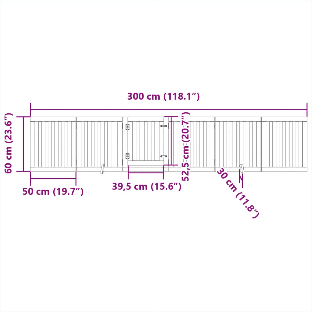Dog Gate with Door Foldable 6 Panels White 300 cm Poplar Wood