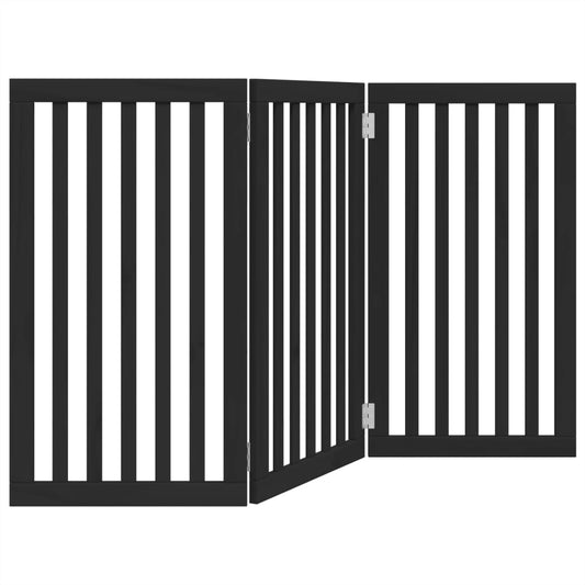 Dog Gate Foldable 3 Panels Black 150 cm Poplar Wood Dog Gate Foldable 3 Panels Black 150 cm Poplar Wood